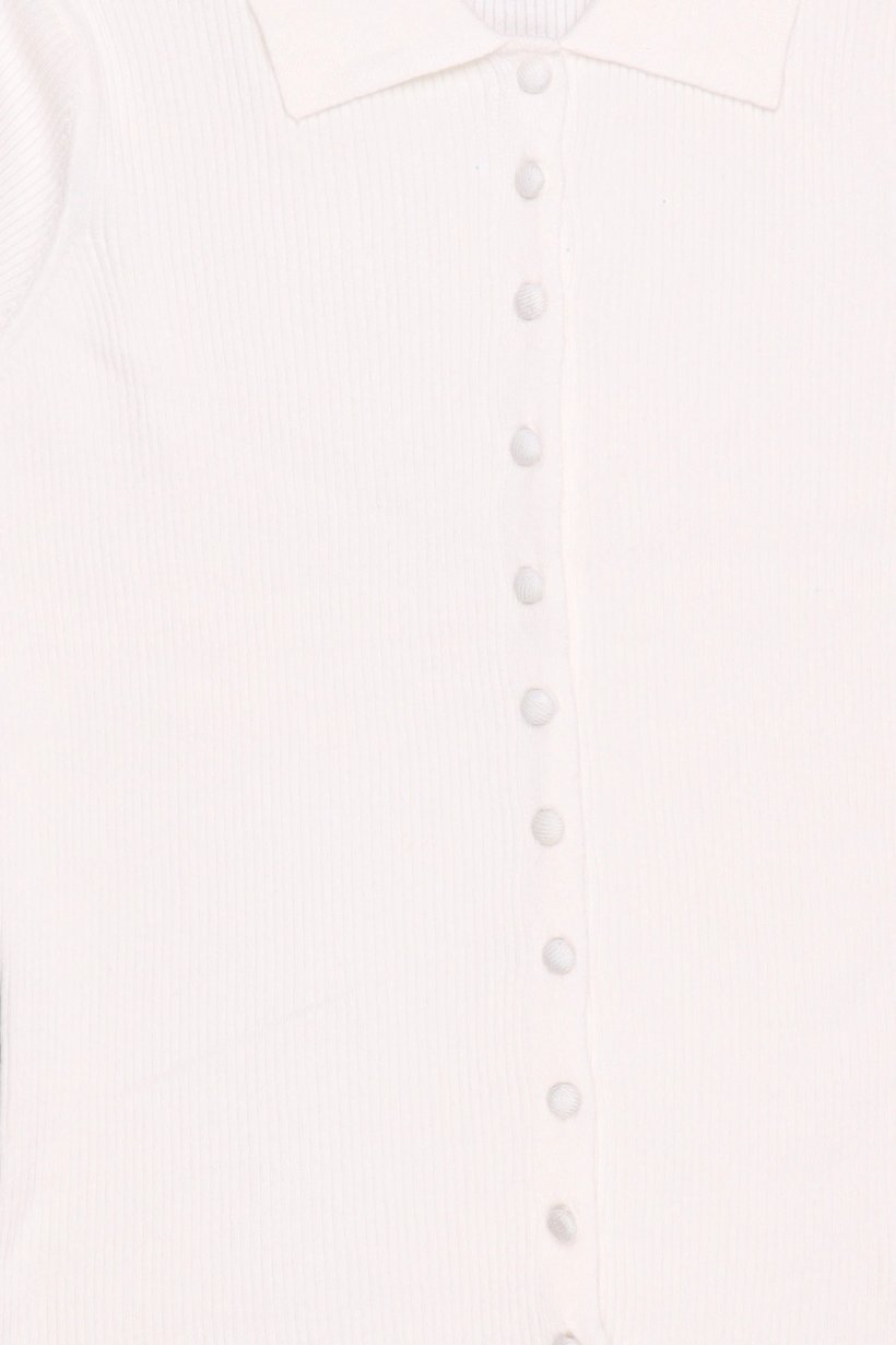 Women Spread Collar Long Sleeve Knitted Cardigan, Off White