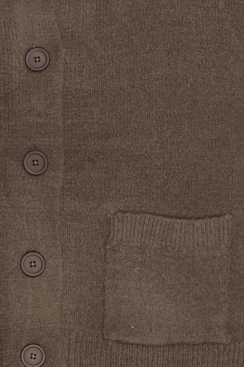Women Crew Neck Plain Cardigan, Brown