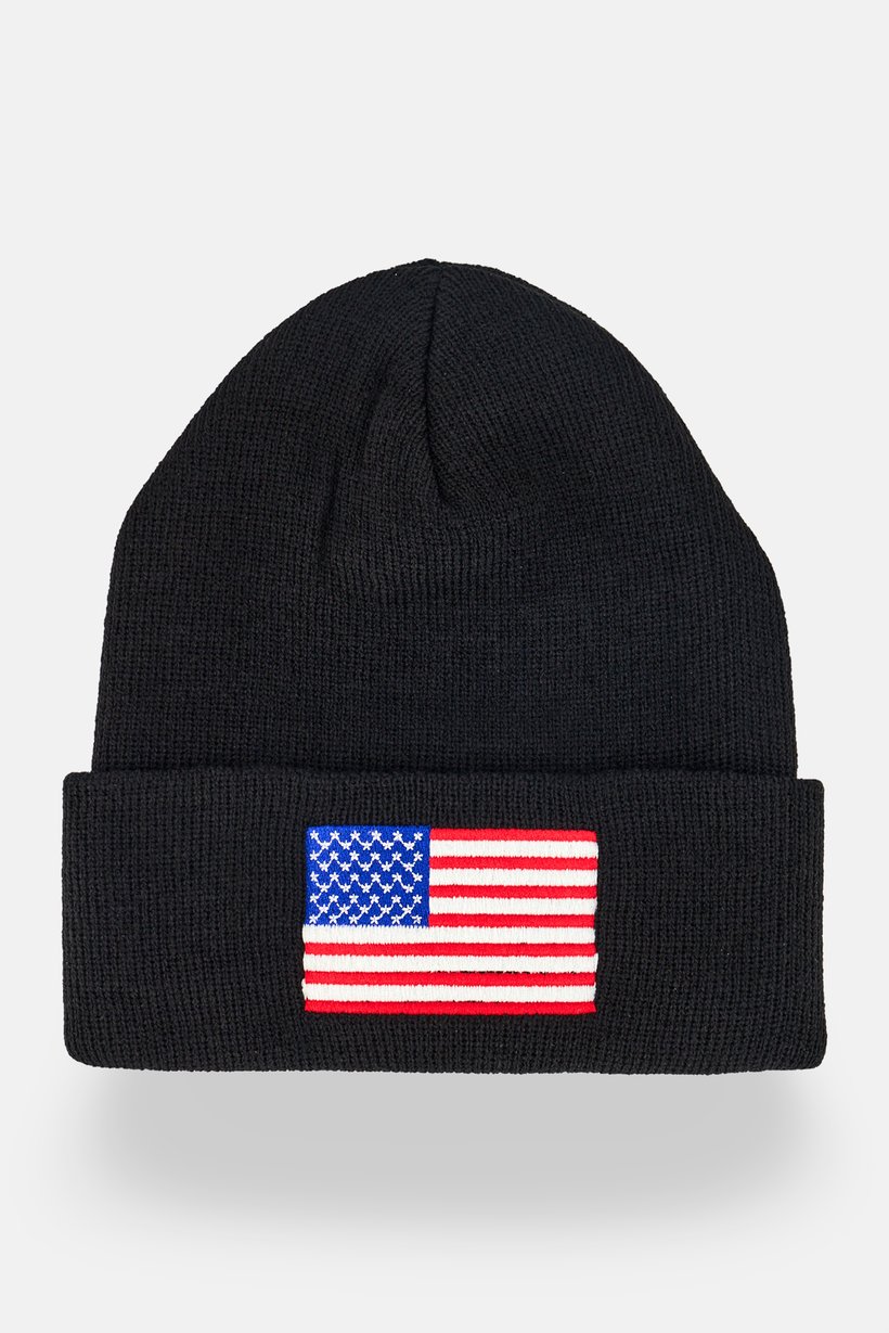 Men Embroidered Beanie Hat, Black
