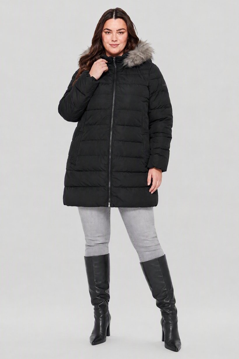 Women Plus Size Quilted Puffer Jacket, Black