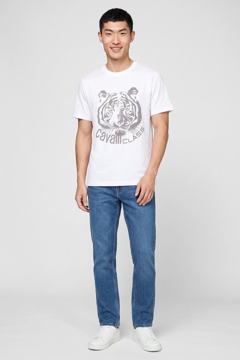 Men Crew Neck Graphic Print Short Sleeve T-Shirt, White