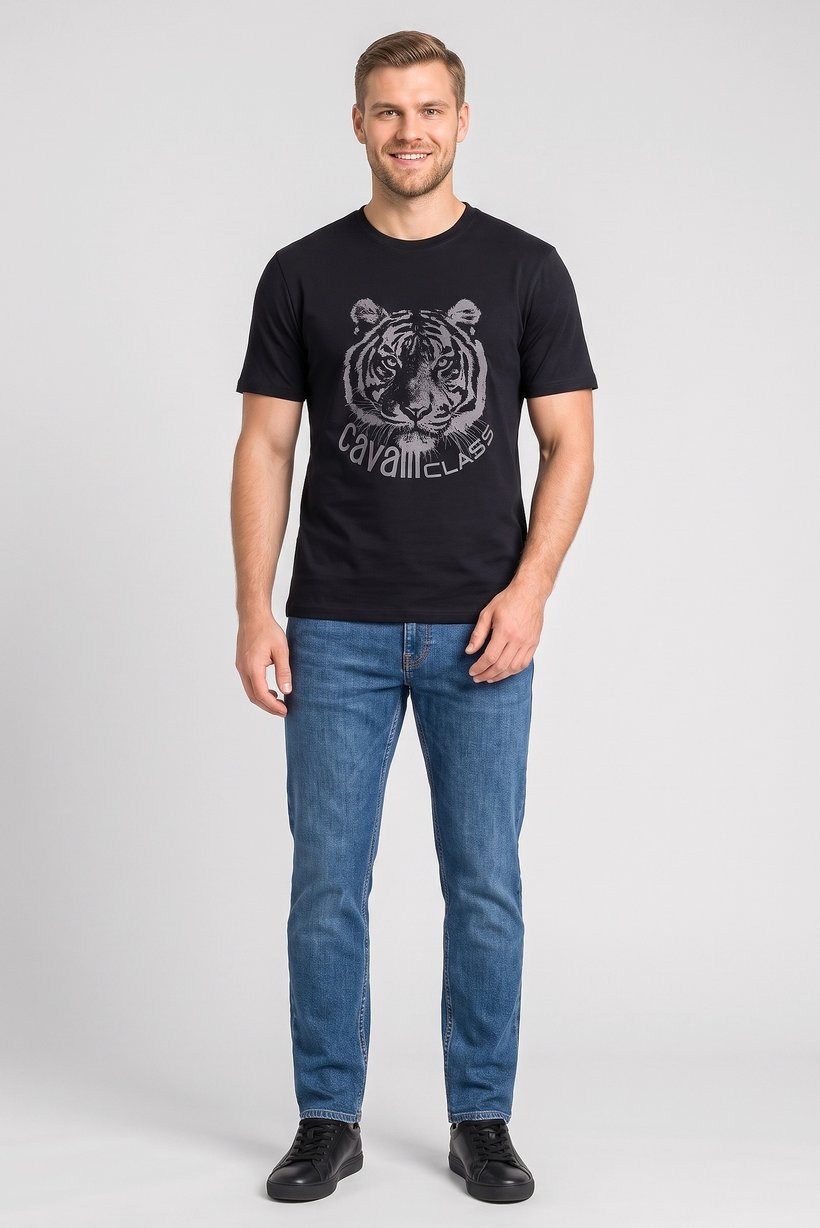 Men Crew Neck Graphic Print Short Sleeve T-Shirt, Navy