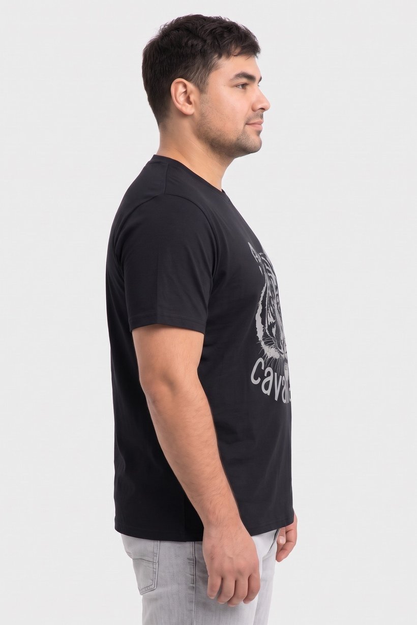 Men Crew Neck Short Sleeve Graphic Print T-Shirt, Black