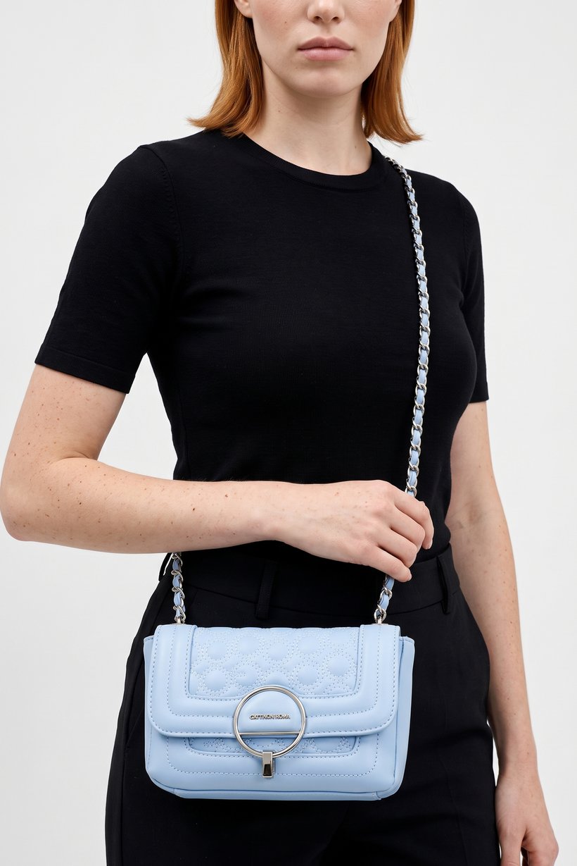 Women Brand Logo Cross Body Bag, Light Blue