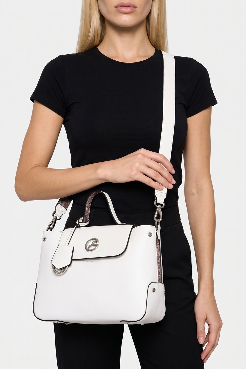 Women Brand Logo Handbag, White