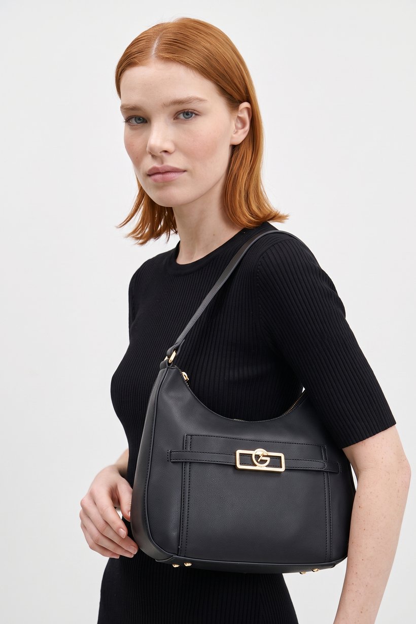 Women Brand Logo Handbag, Black
