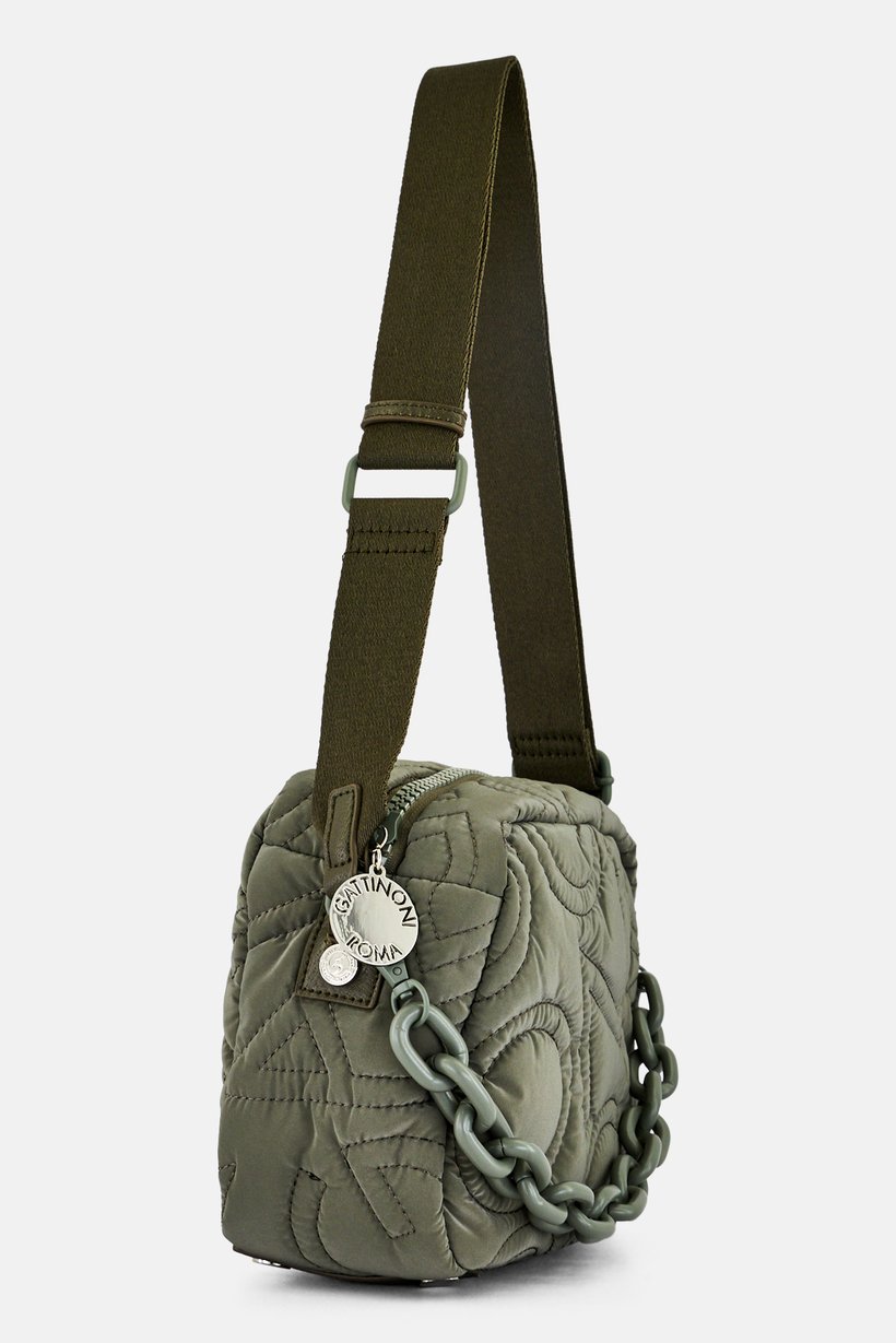 Women Quilted Cross Body Bag, Metallic Sage