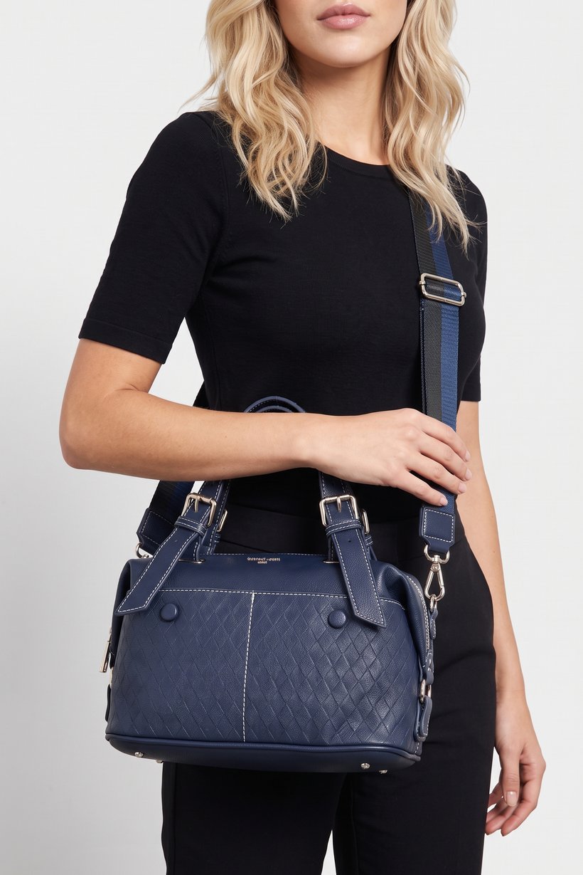 Women Brand Logo Hand Bag, Midnight Navy