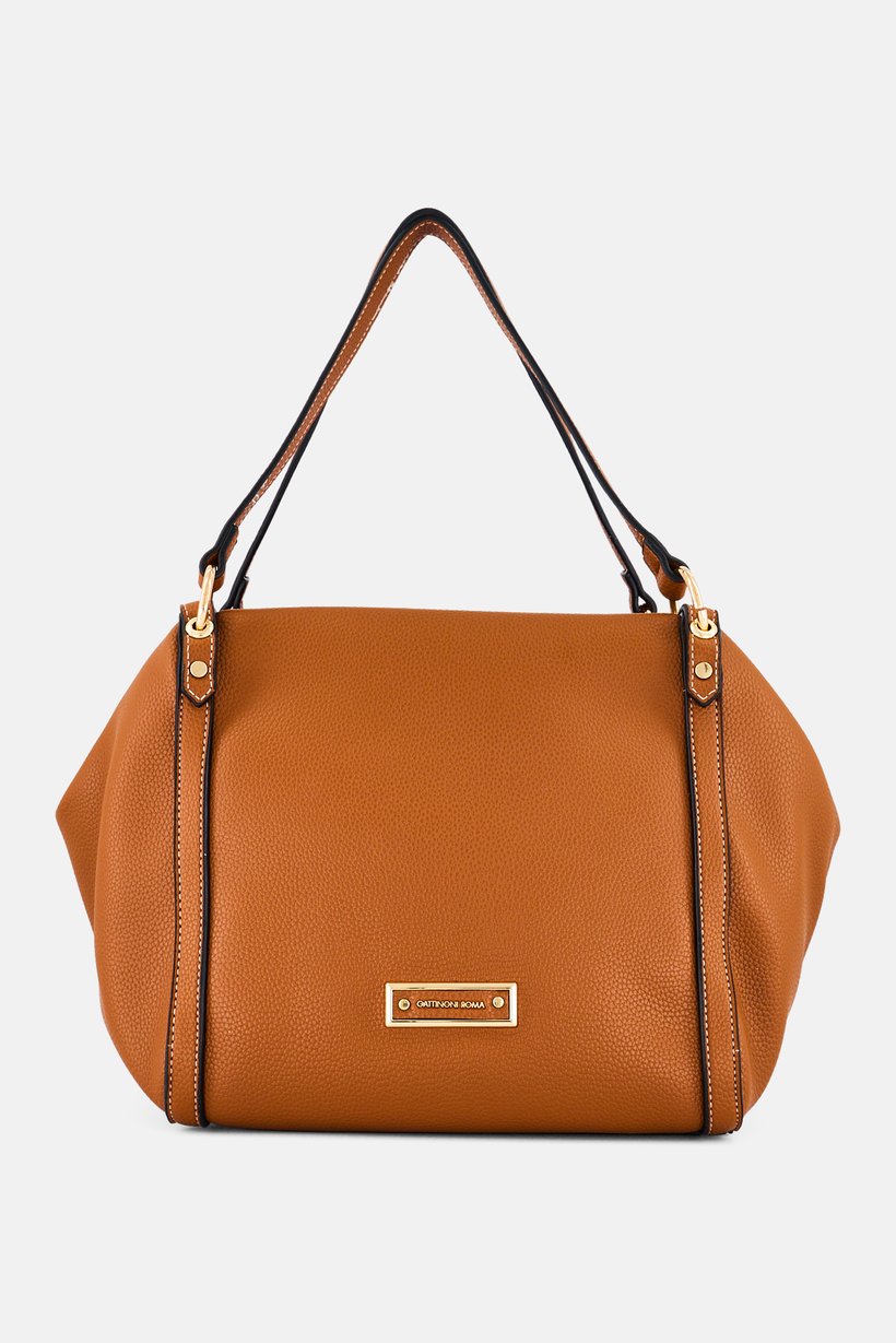 Women Brand Logo Shoulder Bag, Tan