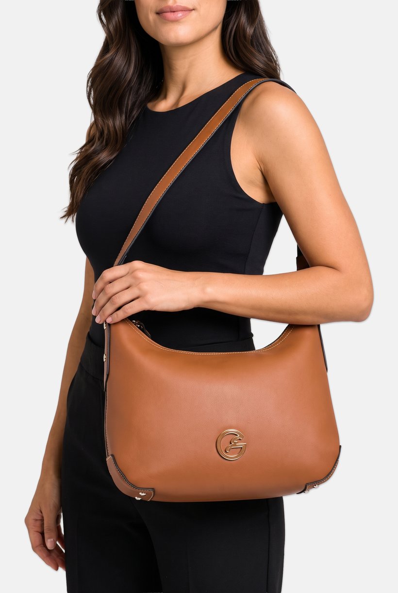 Women Brand Logo Shoulder Bag, Brown