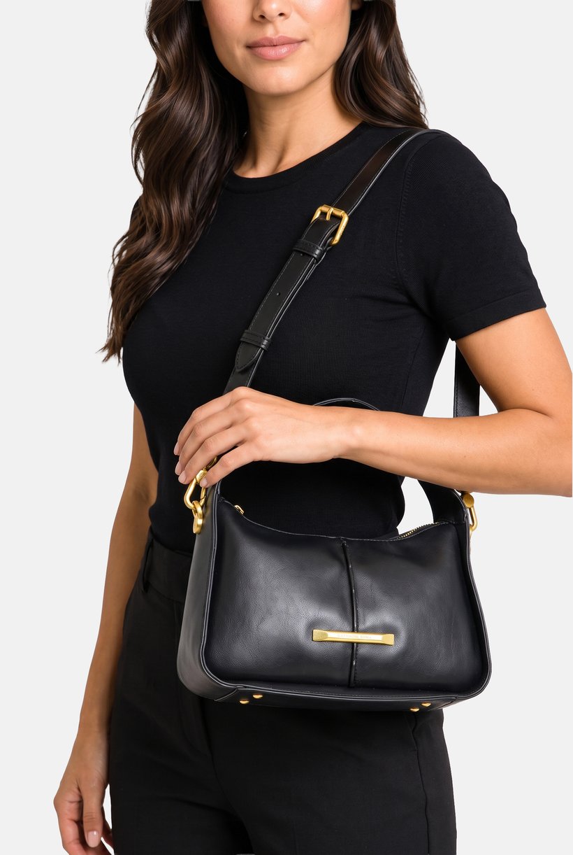 Women Brand Logo Handbag, Black
