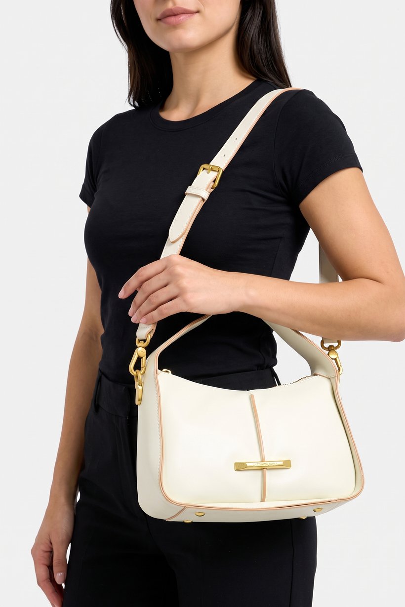 Women Brand Logo Cross Body Bag, Beige