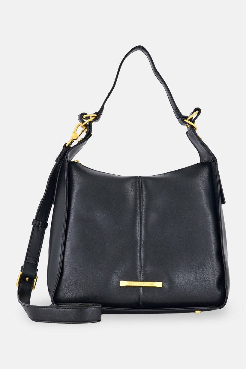 Women Brand Logo Shoulder Bag, Black