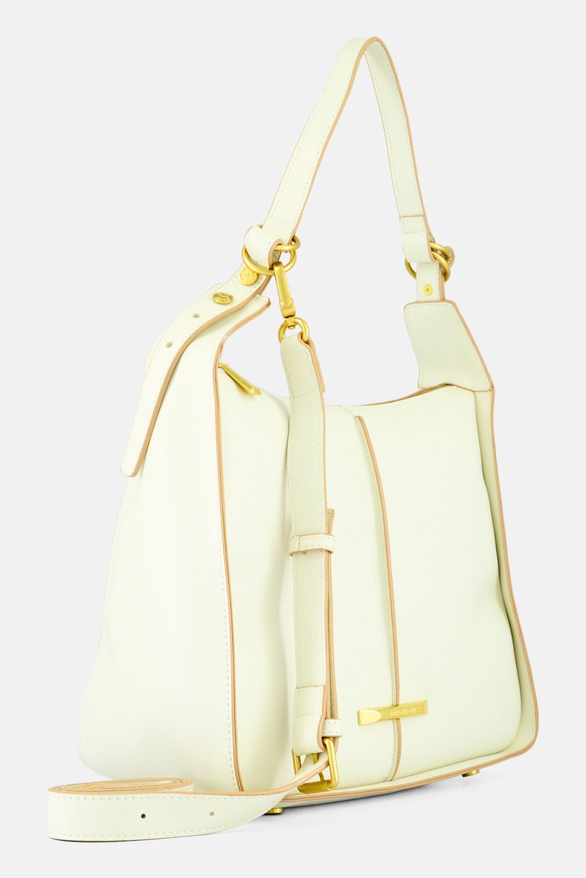 Women Brand Logo Shoulder Bag, Beige