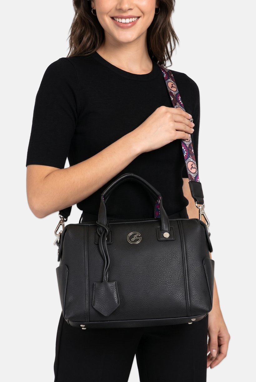 Women Brand Logo Shoulder Bag, Black
