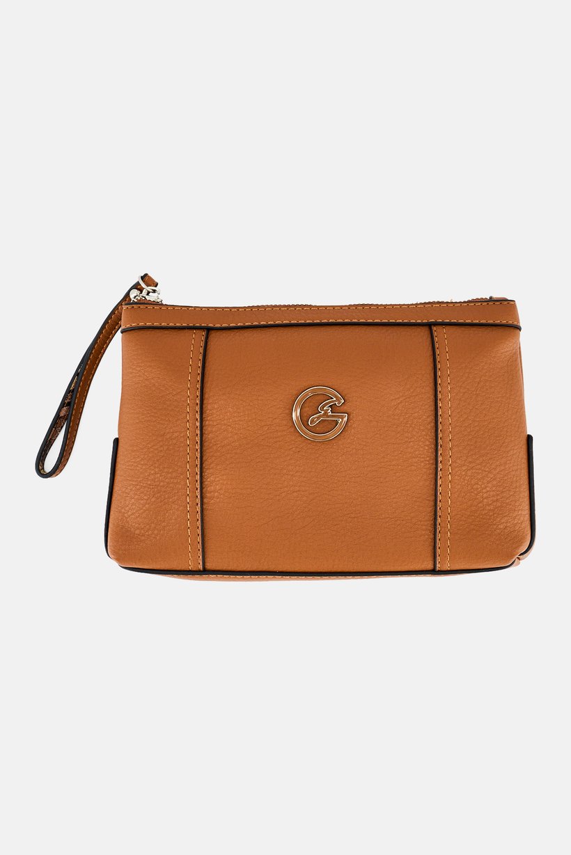 Women Brand Logo Toiletry Bag, Tan