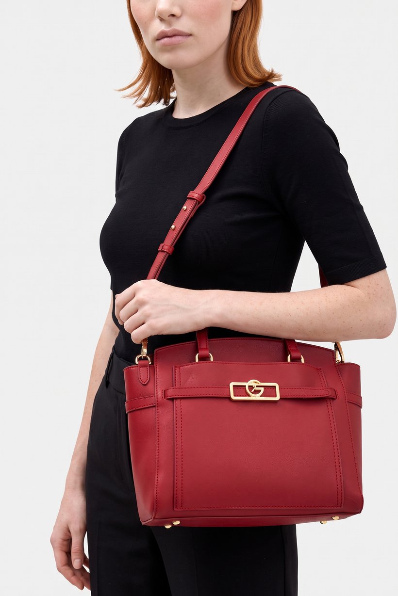 Women Brand Logo Satchel Bag, Dark Red