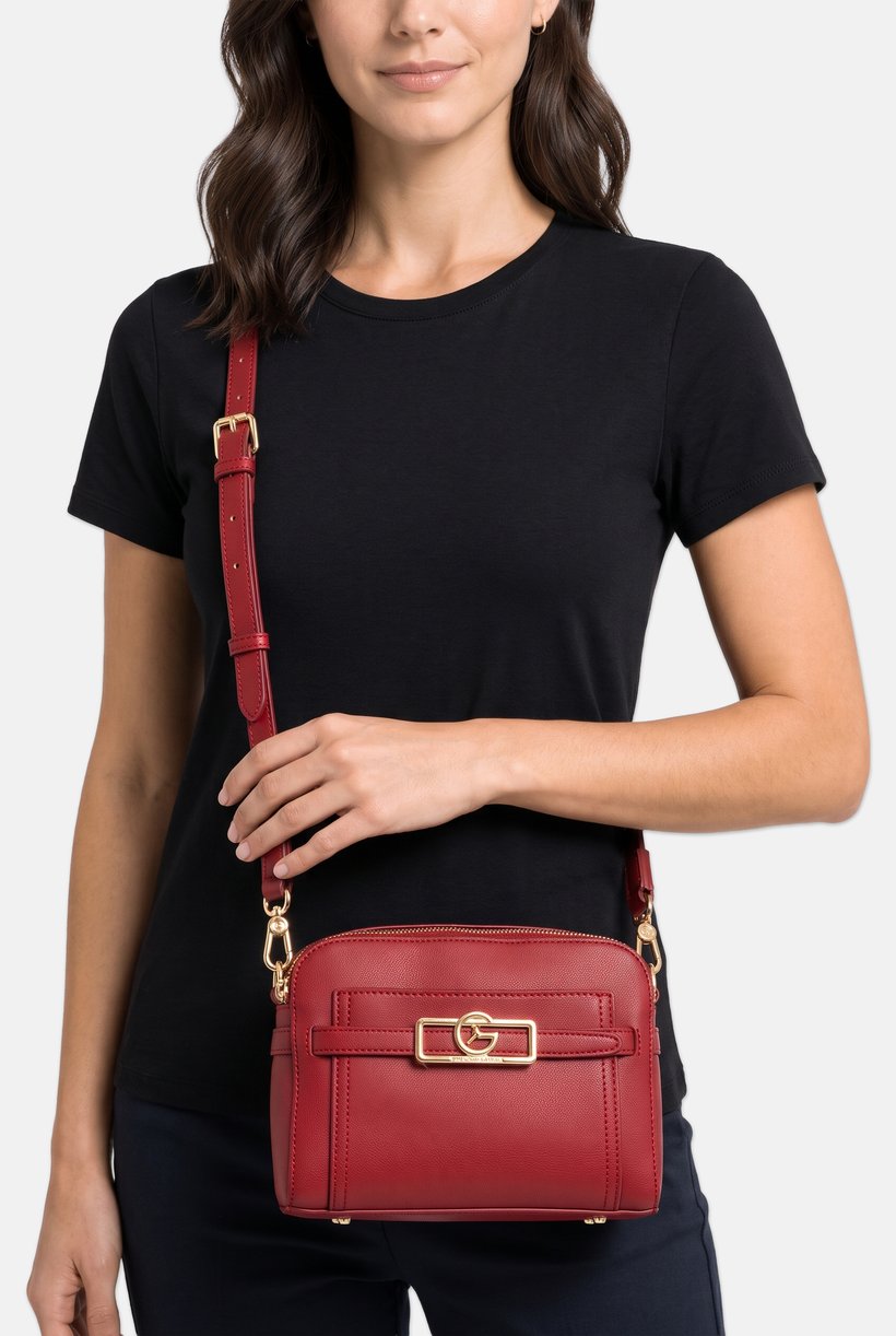 Women Brand Logo Cross Body Bag, Dark Red