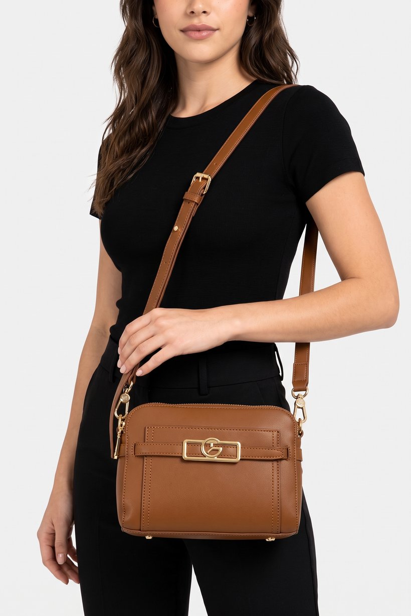 Women Brand Logo Crossbody Bag, Brown