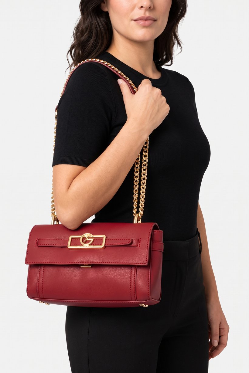 Women Brand Logo Cross Body Bag, Dark Red