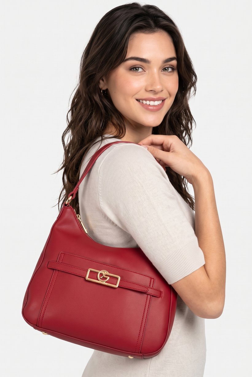 Women Brand Logo Shoulder Bag, Maroon