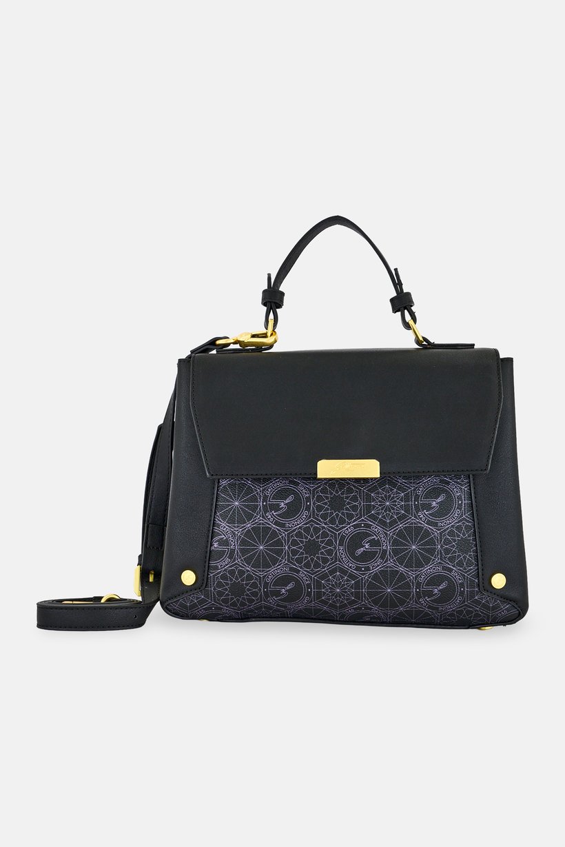 Women Brand Logo Handbag, Black