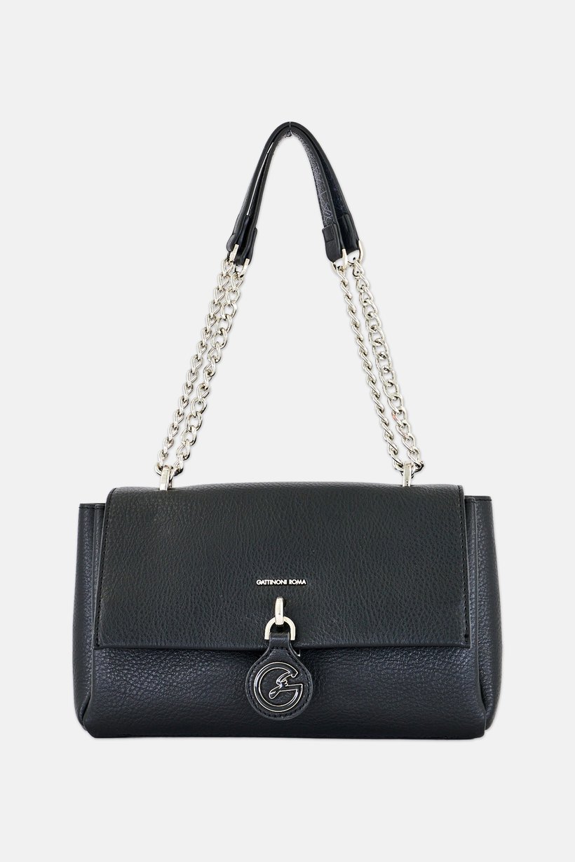 Women Brand Logo Shoulder Bag, Black