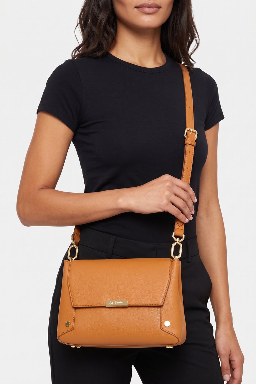 Women Brand Logo Shoulder Bag, Brown