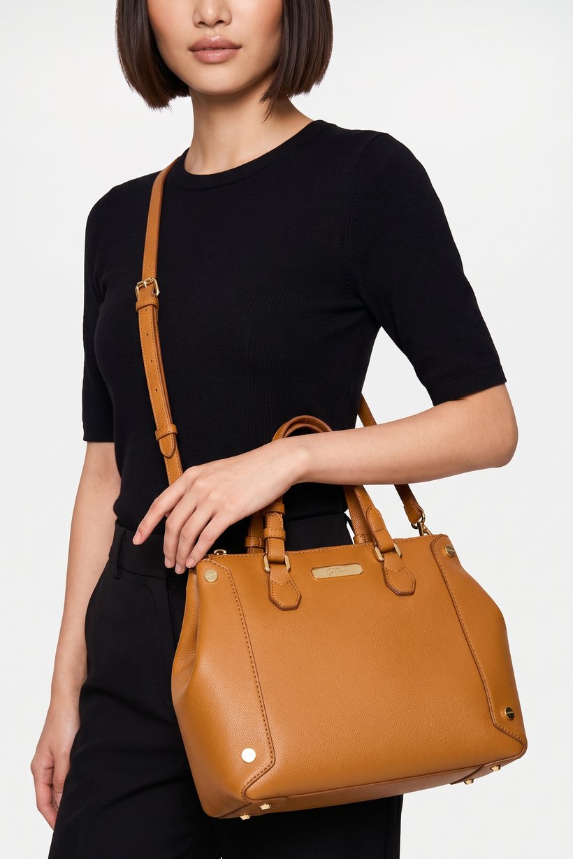 Women Brand Logo Handbag, Tan