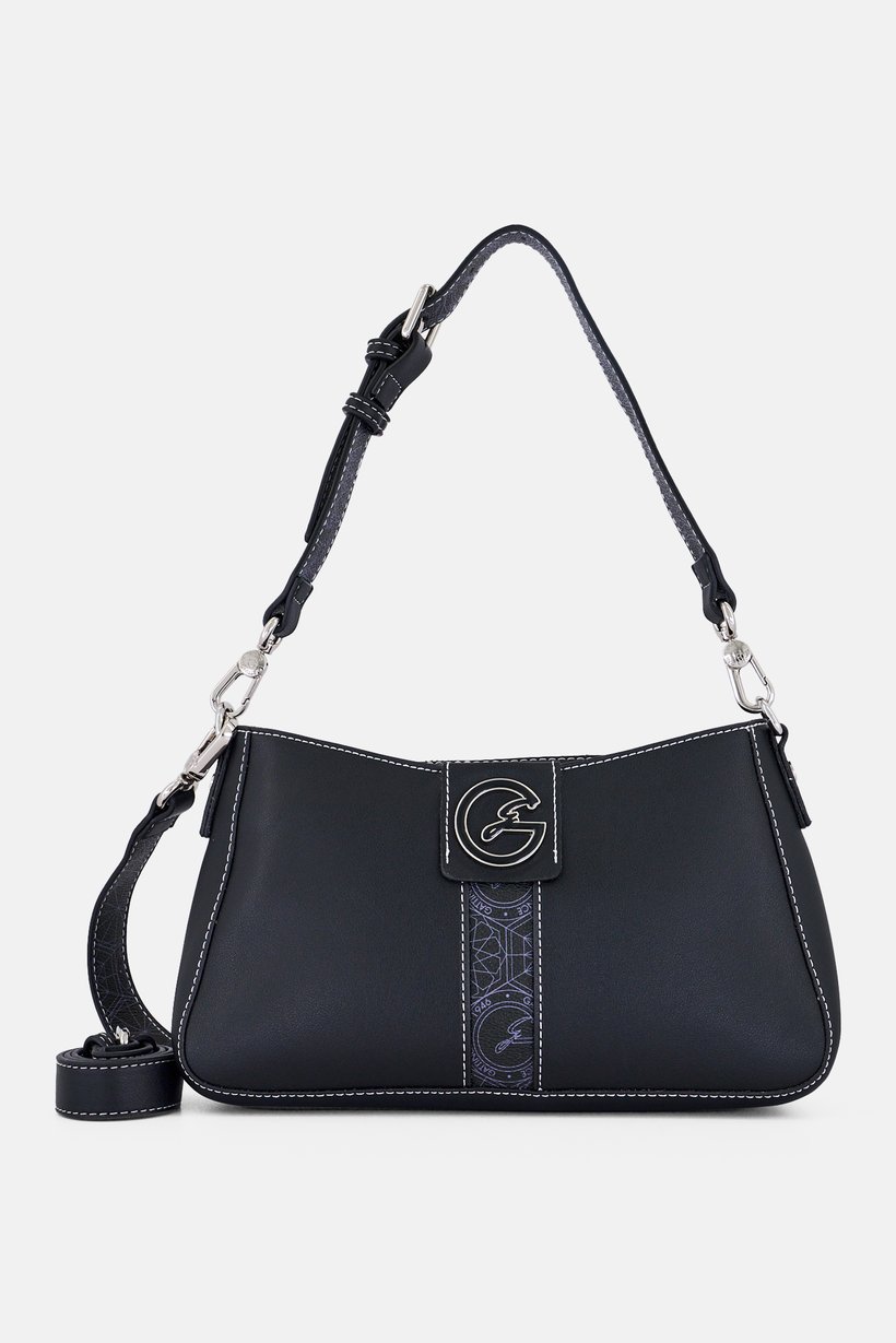 Women Brand Logo Hand Bag, Black