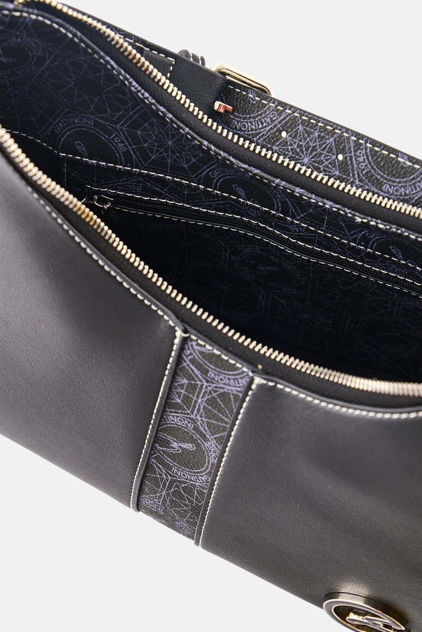 Women Brand Logo Shoulder Bag, Black