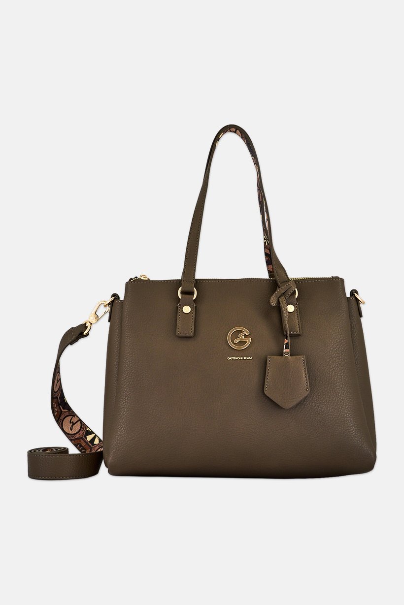 Women Brand Logo Handbag, Taupe