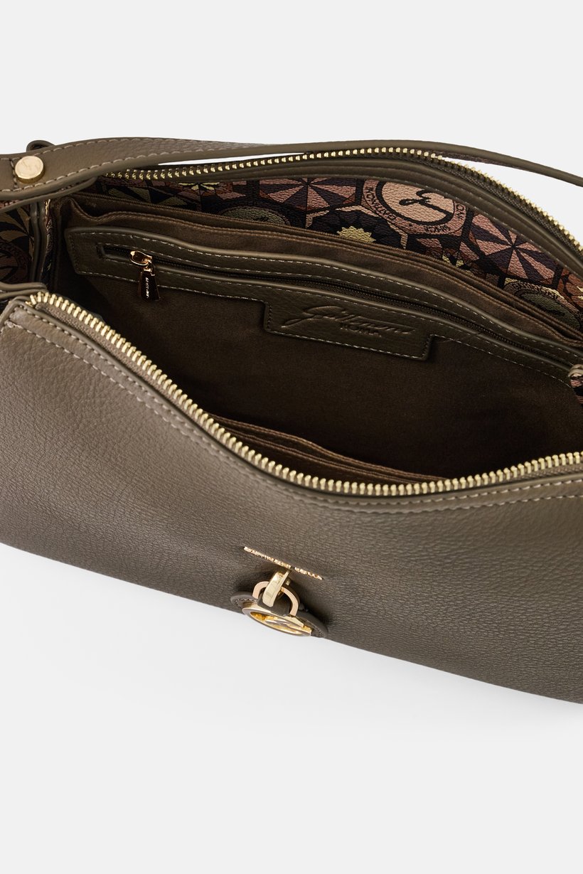 Women Brand Logo Shoulder Bag, Taupe