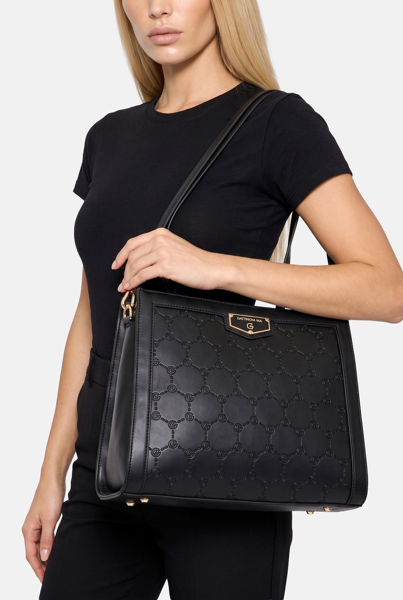 Women Brand Logo Handbag, Black