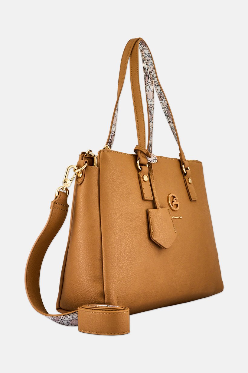 Women Brand Logo Satchel Bag, Brown