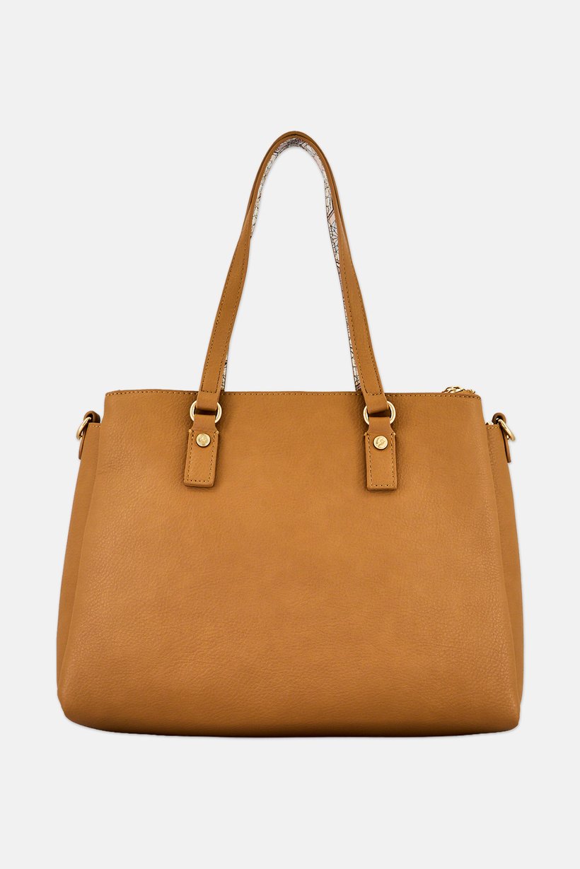 Women Brand Logo Satchel Bag, Brown