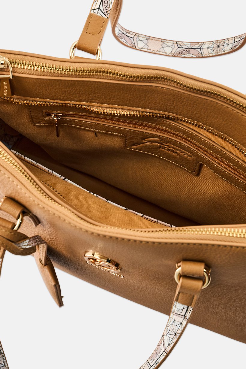 Women Brand Logo Satchel Bag, Brown