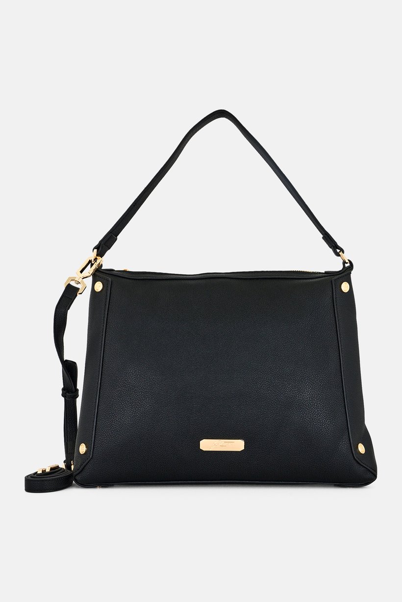 Women Brand Logo Shoulder Bag, Black