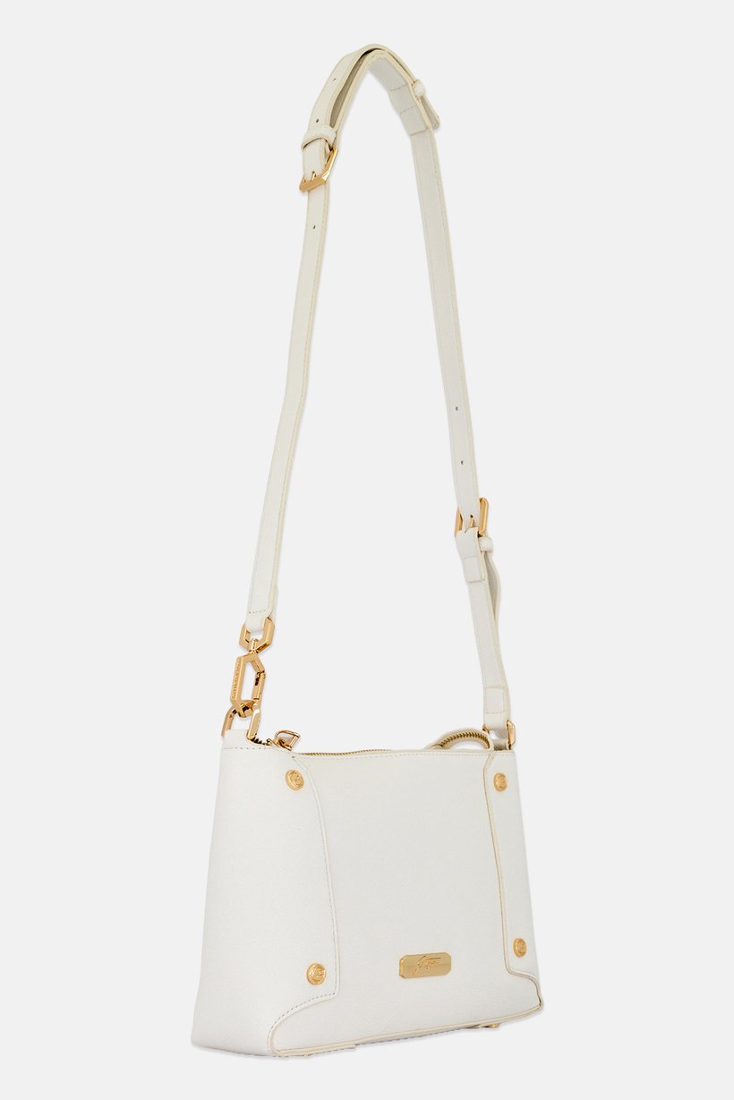 Women Brand Logo Shoulder Bag, Cream