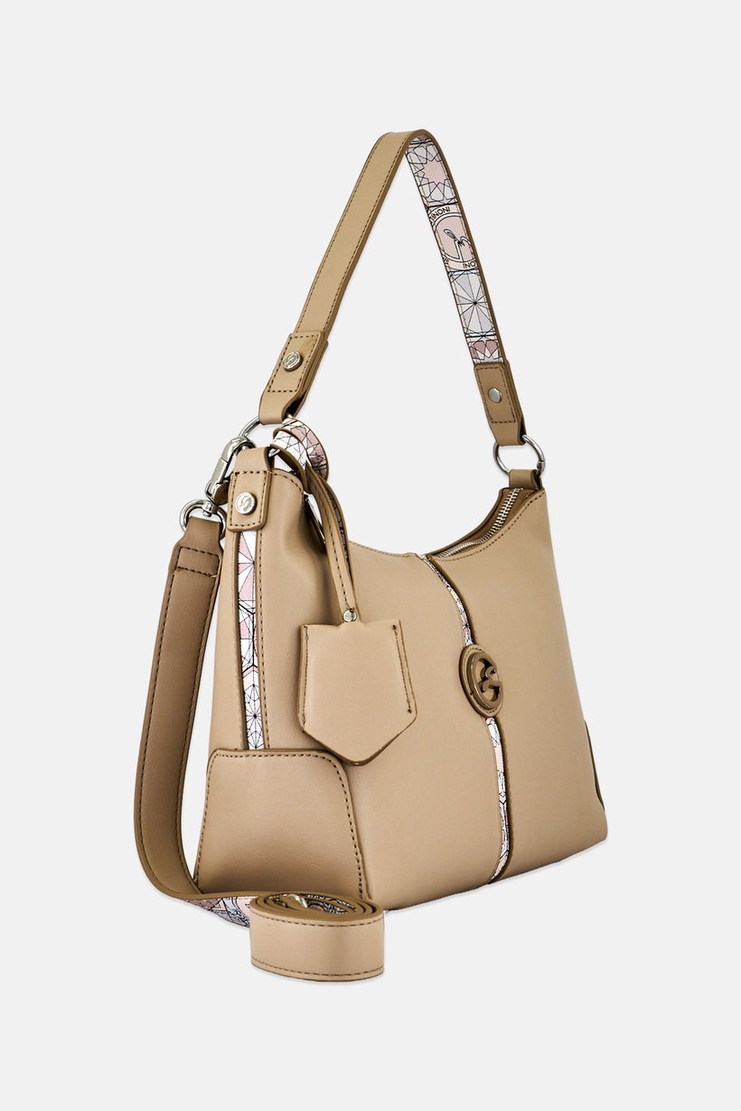 Women Brand Logo Hobo Bag, Beige
