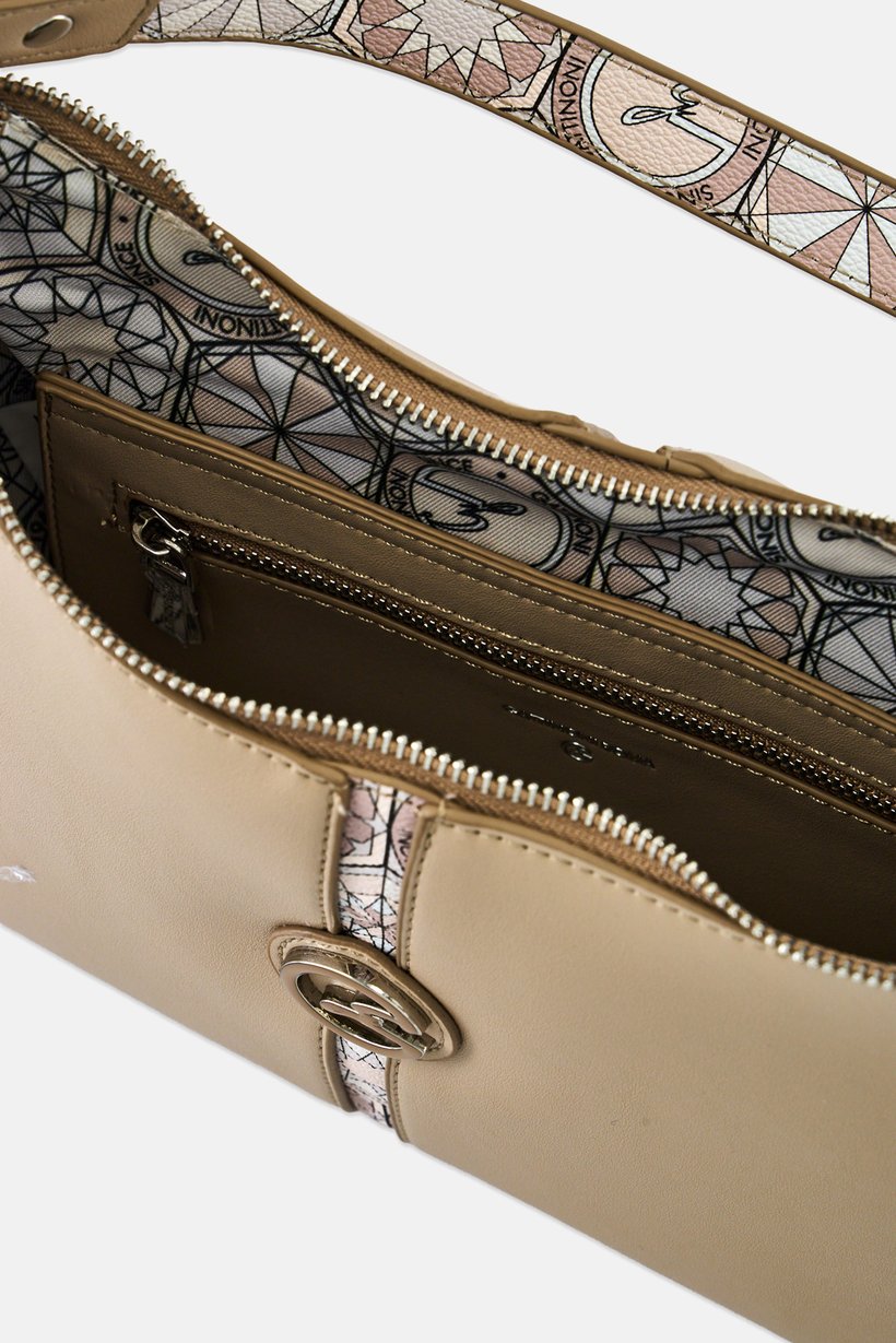 Women Brand Logo Hobo Bag, Beige