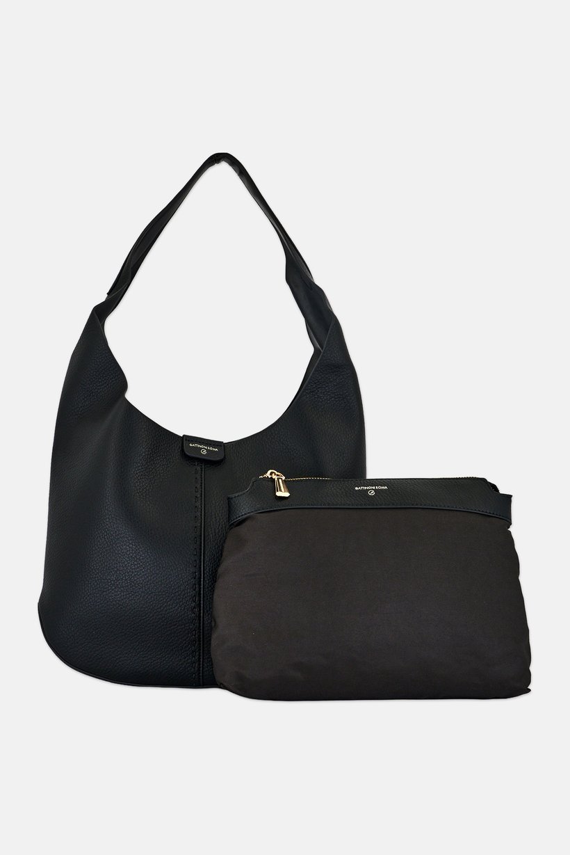 Women Brand Logo Hobo Bag, Black
