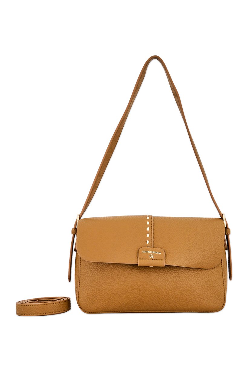 Women Brand Logo Shoulder Bag, Chocolate Brown