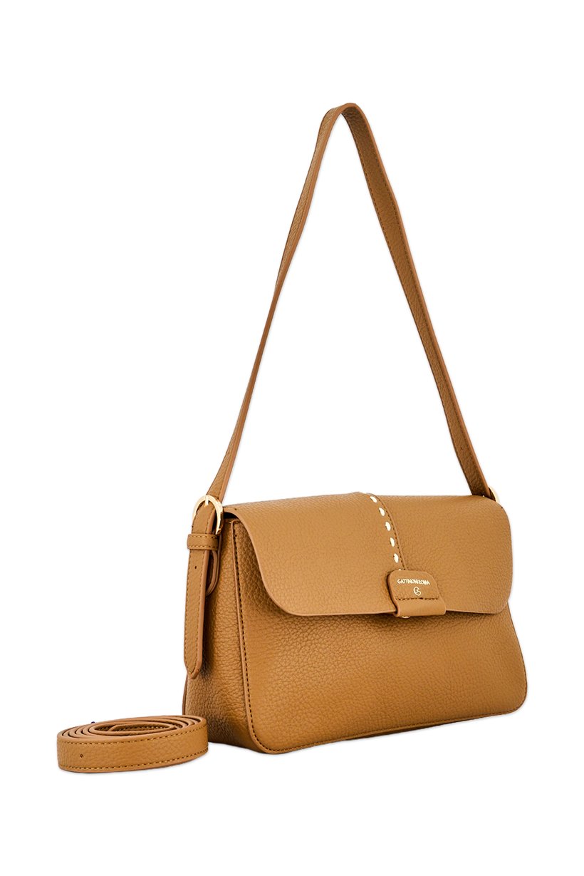 Women Brand Logo Shoulder Bag, Chocolate Brown