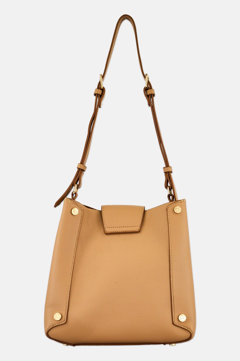 Women Brand Logo Shoulder Bag, Tan