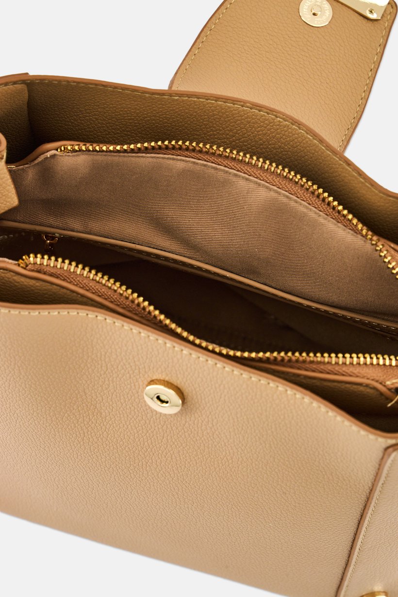 Women Brand Logo Shoulder Bag, Tan