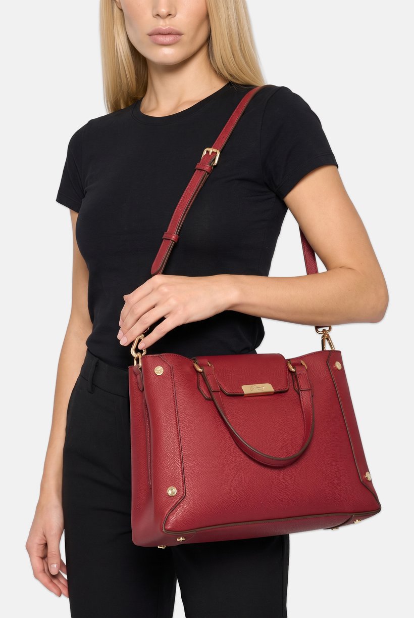 Women Brand Logo Satchel, Dark Red