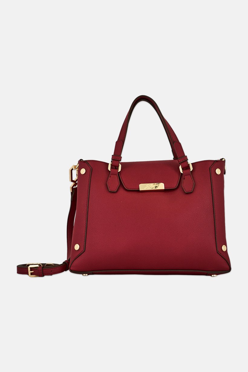 Women Brand Logo Satchel, Dark Red