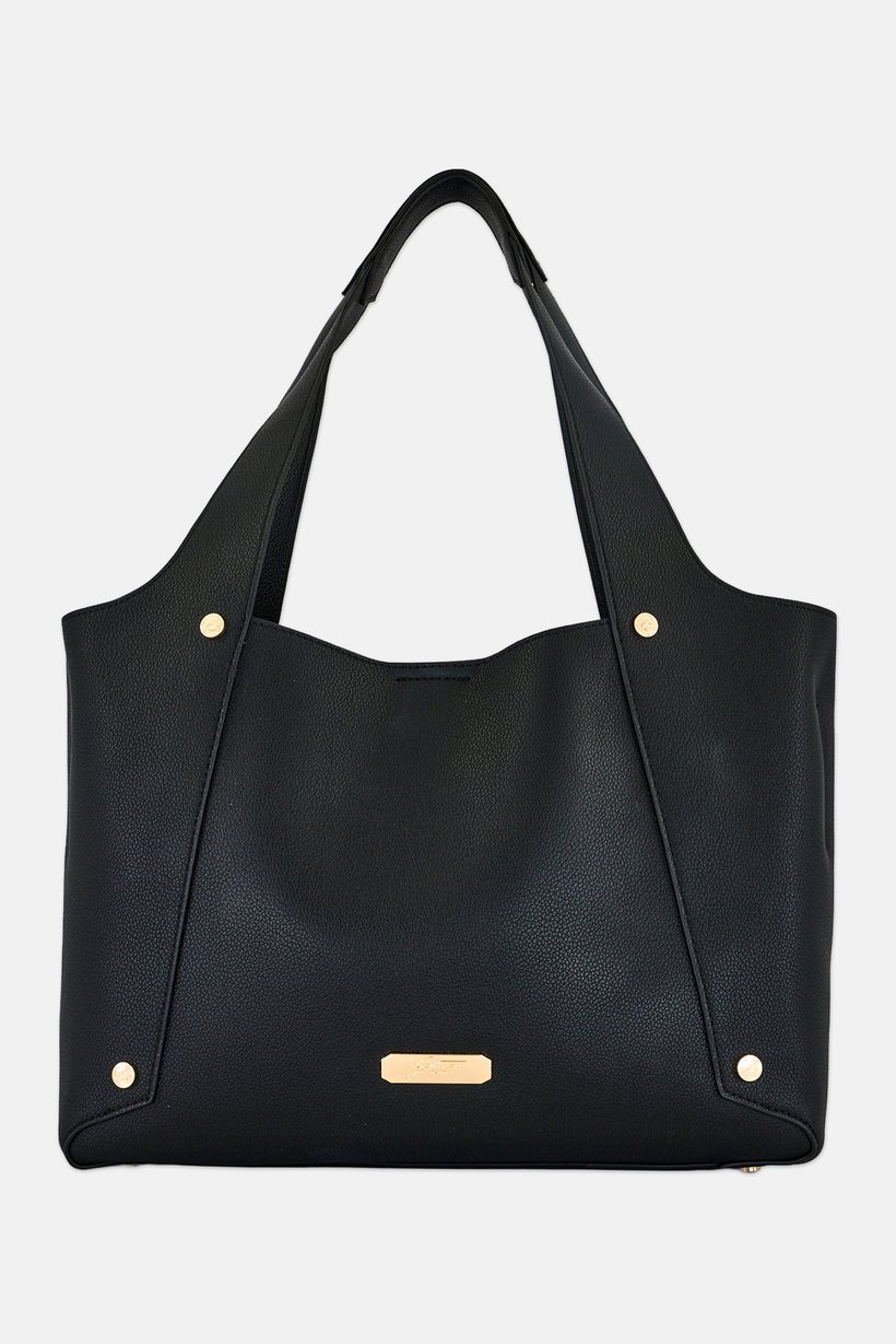 Women Brand Logo Shoulder Bag, Black