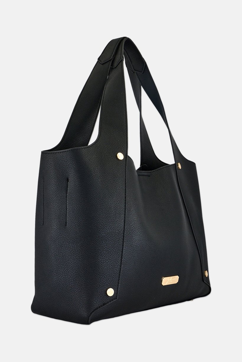 Women Brand Logo Shoulder Bag, Black